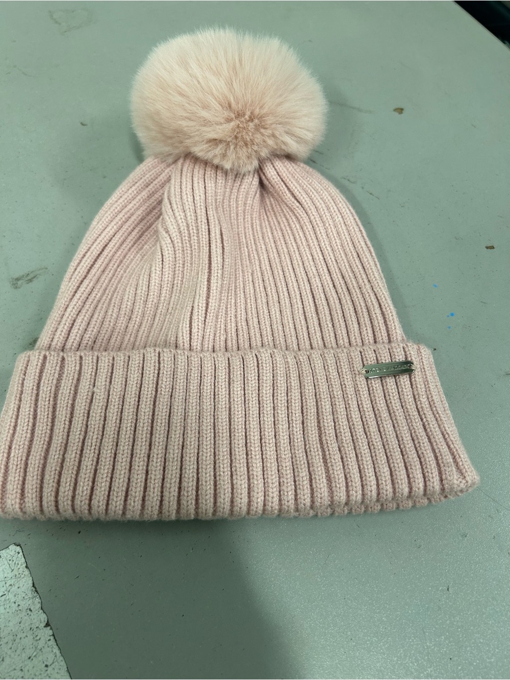 Steve Madden Blush Pink Ribbed Pom Beanie